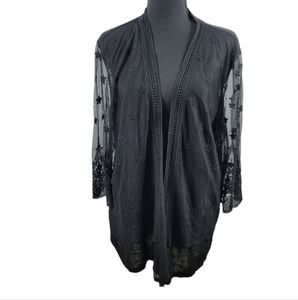 😊Maurices Black Embroidered Lace Cardigan Sweater Sz L